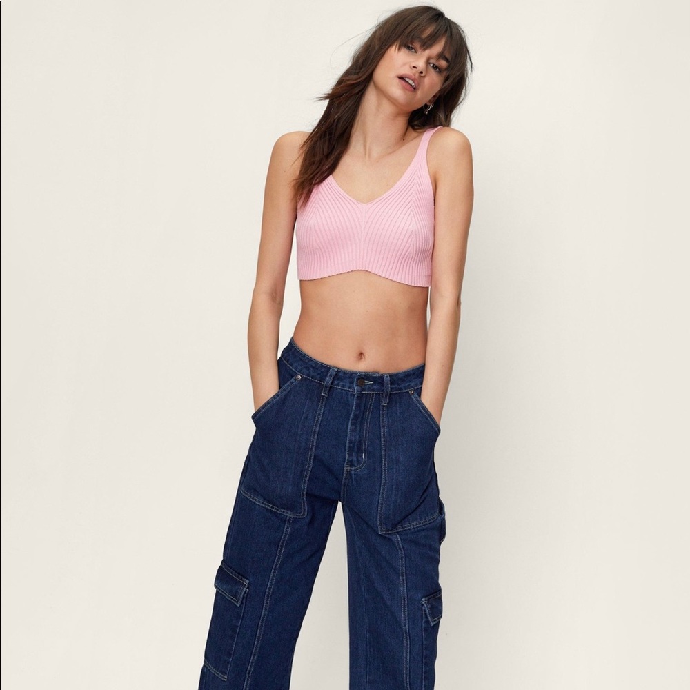 Knitted V Neck Ribbed Bralette, Size 6, Nasty Gal